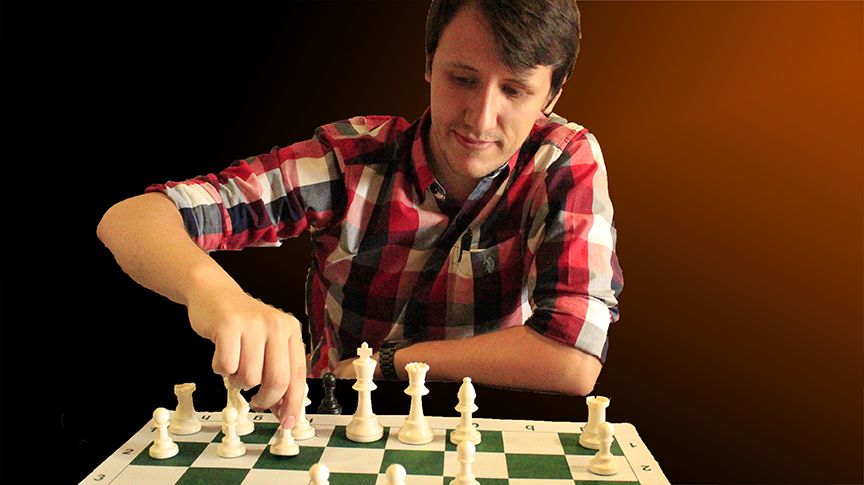 FLORIAN HELFF - PRESIDENT OF THE UNIVERSITY OF OKLAHOMA'S CHESS CLUB - PHOTO AND GRAPHICS BY JIM HOLLINGSWORTH
